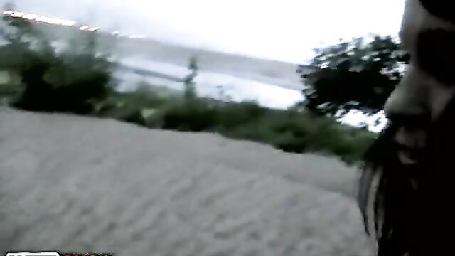 Hot coed babe fucked outdoors by bearded guy near lake