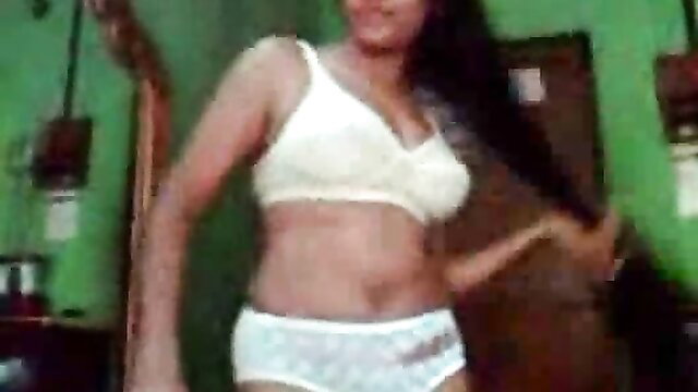 Hot Bangladeshi girlfriend strips in white bra and panties, teasing voluptuous body