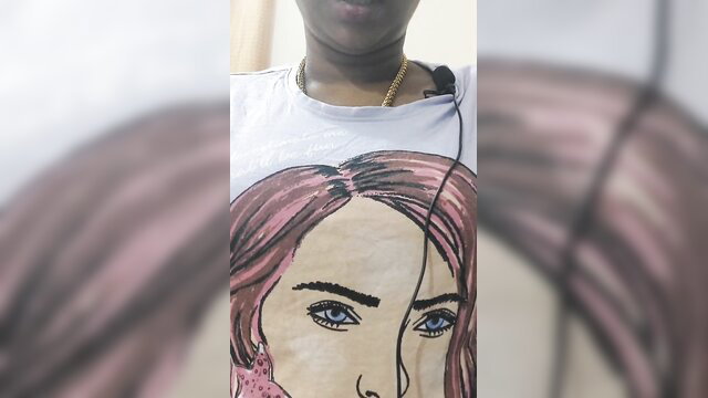 Tamil aunt in white tee with big printed tits, gold chain selfie