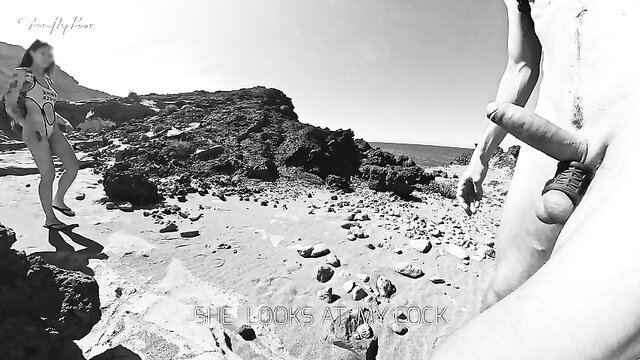 GentlyPerv looks at cock while beach flashing dick closeup