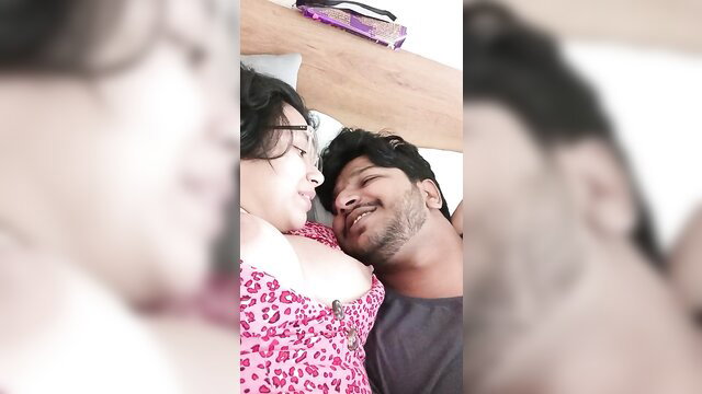 Indian teen Uma A in steamy pink lingerie cuddling boyfriend