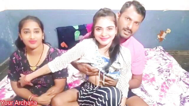 Indian stepmom huge tits with stepdad & girl kinky family threesome