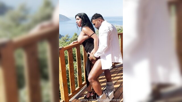 Pengali Princess fucked from behind on balcony by Troy in black dress