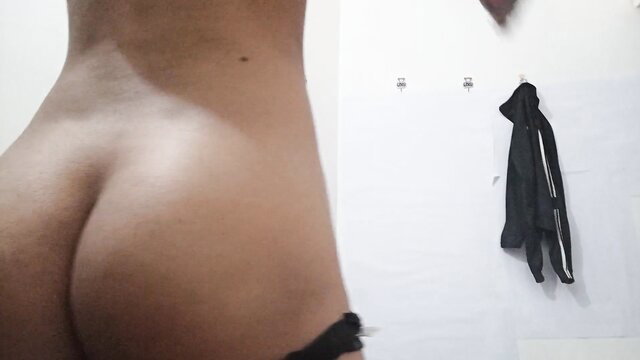 Desi step-sister's nude curvy ass and hips in black stockings thong