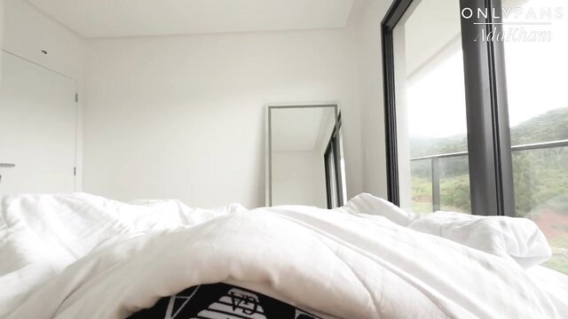 Ada Kham teases in bed, tight pussy ready for cum fill