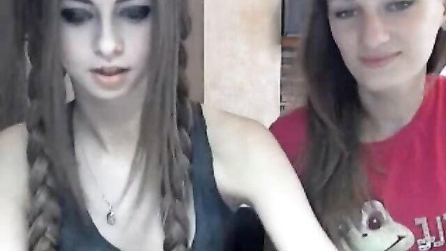 Hot webcam babes with pigtails and brunette show off assets