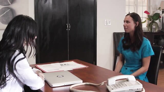 Two hot nurses in lesbian hospital affair, steamy voyeur chat