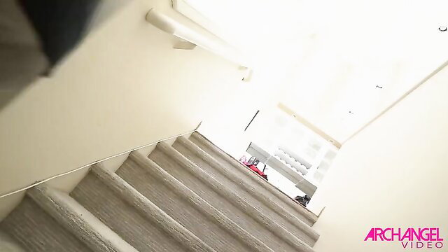 Kendra Lust POV upskirt on stairs in sexy dress