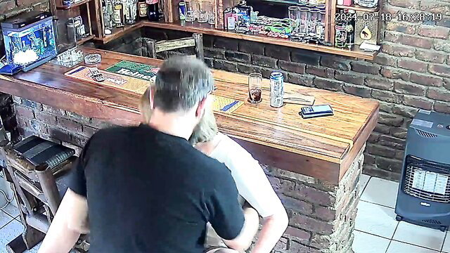 Blonde babe bent over bar cheating fuck in doggy