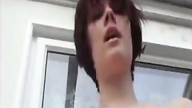 Cute amateur with bob haircut closeup, mouth open in ecstasy from dildo fucking