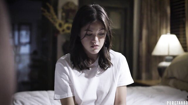 Ami Jordan in white tee, sad gaze, hot Asian teen from Kendra Spade scene