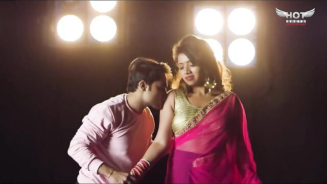 Sexy busty Indian woman in sheer saree kissed by man in hot scene