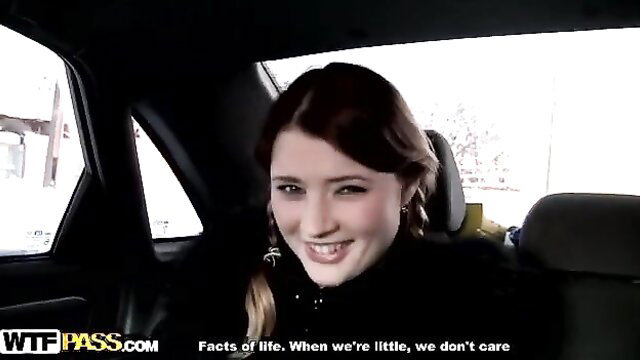 Redhead amateur teen smiles in car, hot pickup fuck part 2