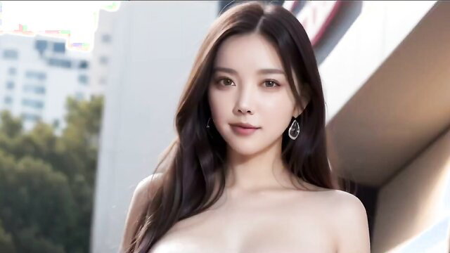 Stunning Asian beauty with huge tits topless outdoor tease