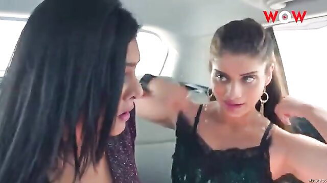 Two hot Asian babes with big tits in lingerie wrestle playfully