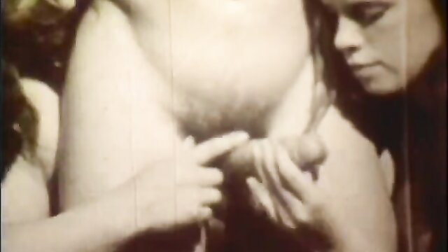 Retro B&W women fingering hairy pussy in hardcore threesome