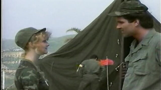 Hotwife blonde in camo licks and fucks outdoors Army Brat 2