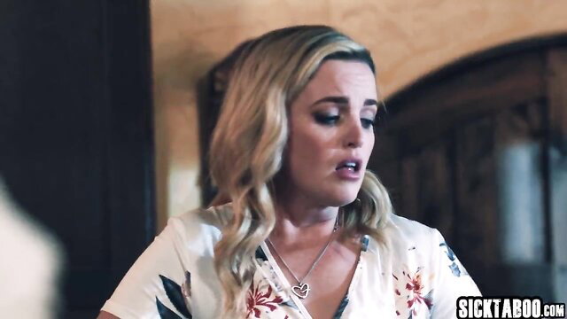 Jane Wilde in white dress craving stepdad Seth Gamble's attention