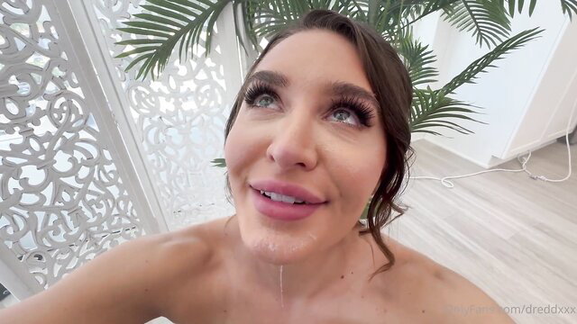 Ella Reese cum on face closeup from Dredd hardcore OnlyFans session