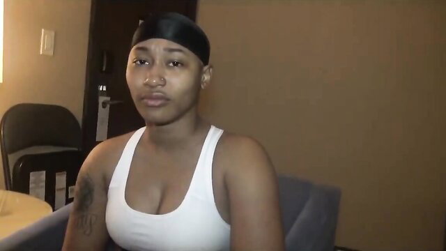 Black amateur babe in tank top with bonnet pre-BBC sloppy deepthroat