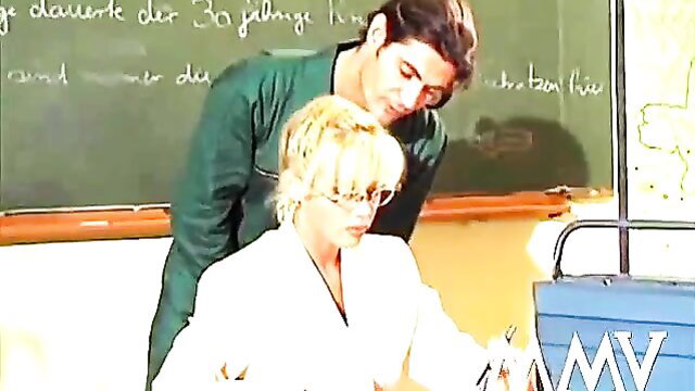 Kelly Trump blonde teacher with student in classroom sex lesson