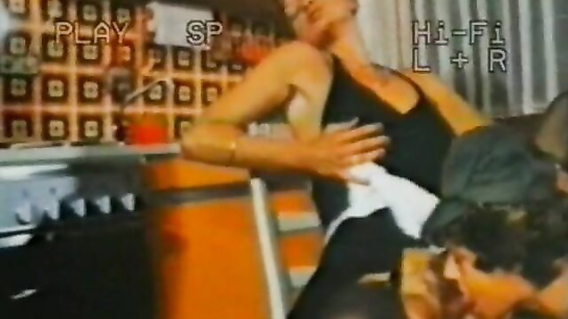 Vintage porn babe with perky tits groped by hunk in hot edging scene