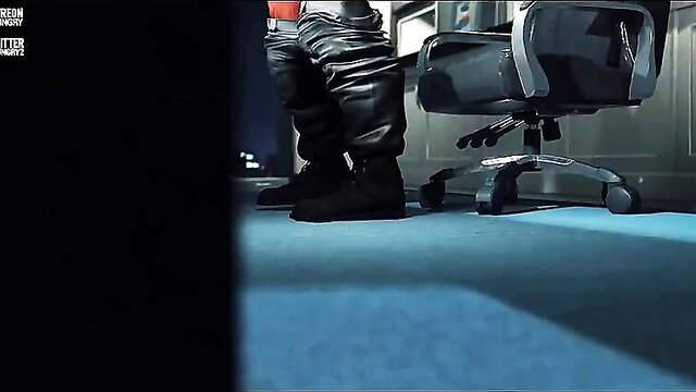 Masked baddie in leather pants spanks helpless babe in cartoon threesome