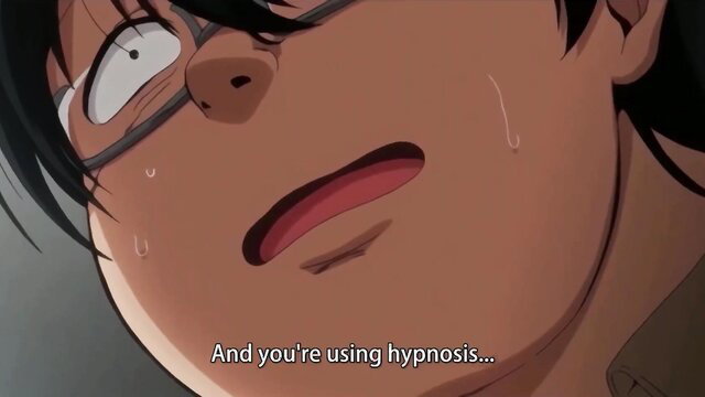 Shocked anime guy with glasses sweating, hypnotized expression close-up