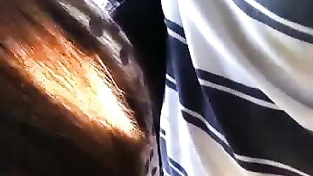 Man rubs big black cock on girl's striped shirt butt on crowded bus