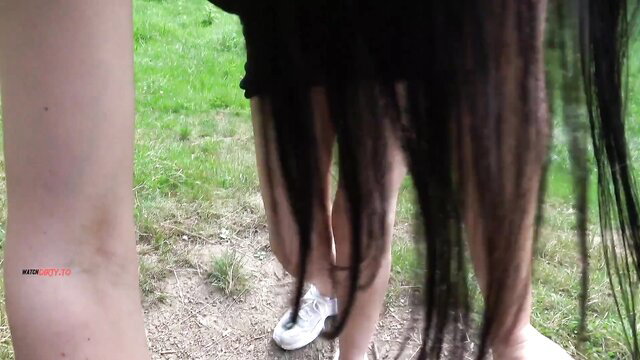 Young Devotion bends over in black dress, risky outdoor POV slipubergabe tease