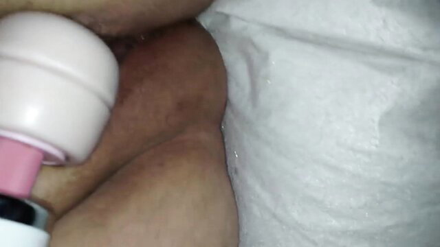 Amateur wife drilled deep by pink vibrator on wet pussy closeup