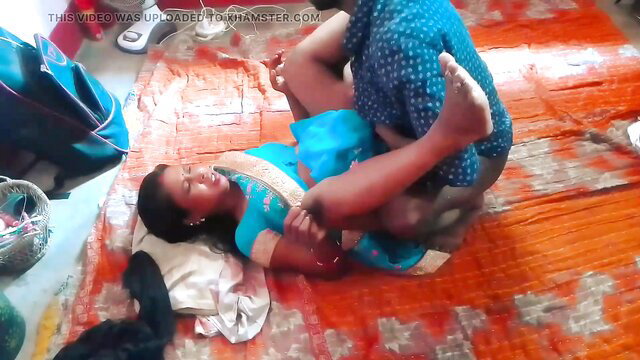 Desi Indian wife in blue saree fucked hard missionary style
