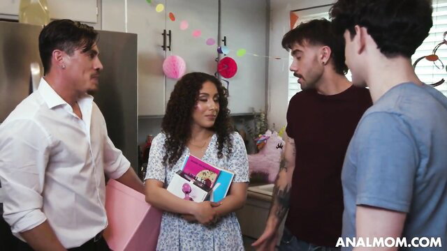 Liv Revamped's birthday anal orgy with busty Latina and 3 studs