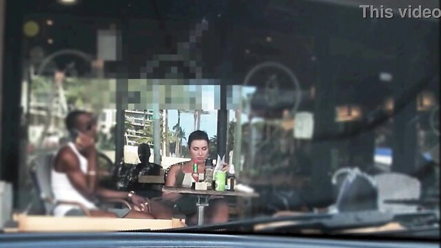 Helena Price upskirt flashing at cafe with black man in interracial affair