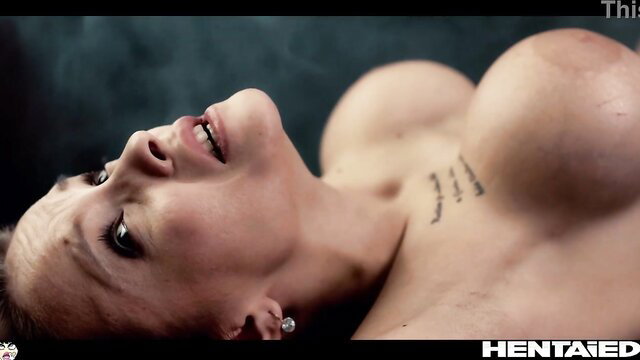 Jennifer Mendez topless with huge tits in Hentaied alien hentai scene