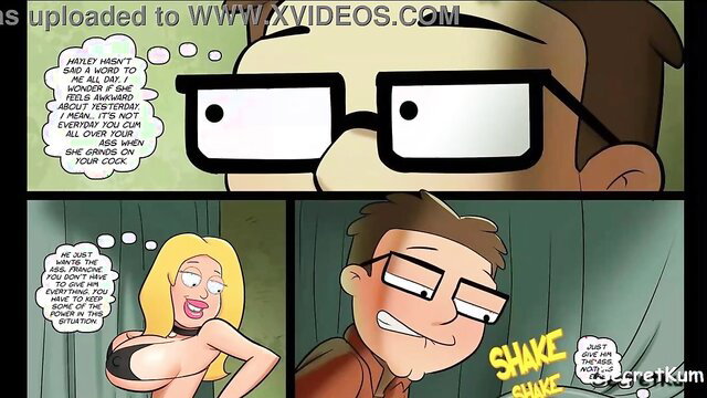 American Dad porn parody: Blonde MILF stripper shakes ass for nerdy guy