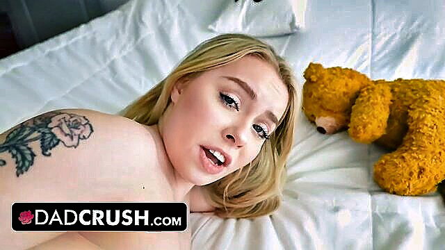 Haley Spades nude with teddy bear, rose tattoo, blonde petite teen