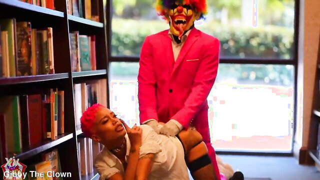 Jasamine Banks fucked by clown in Barnes & Noble store