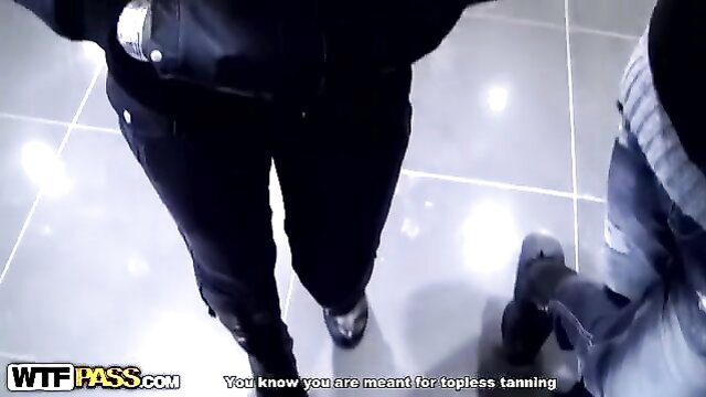 Hot babe in tight pants grabbed by cop in public Pickup Fuck scene