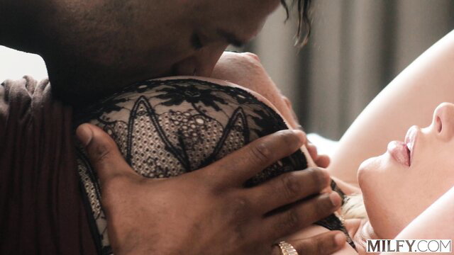 Danielle Renae in black lace bra kissed by black stud