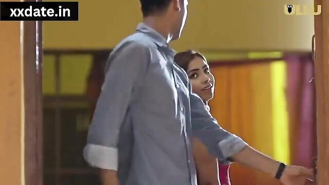 Indian Desi Babe in Blue Shirt at Door, Big Tits Tease