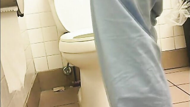 Curvy black chick wet in public restroom voyeur cam