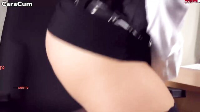 CaraCum big tits office tease in skirt stockings dirty talk
