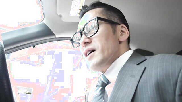 Arisa Hanyu in suit and glasses, seductive office tease