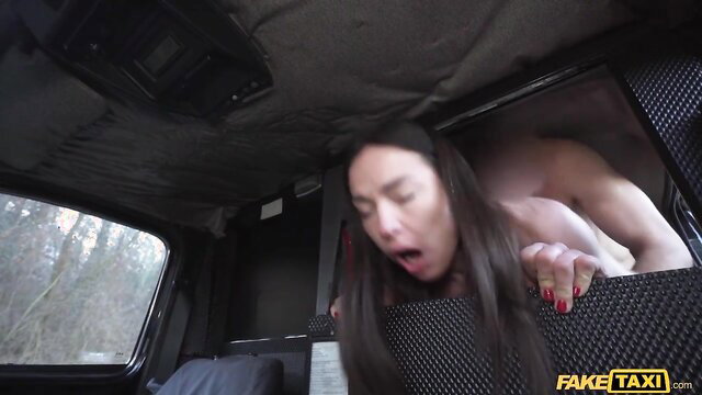 Nataly Gold deepthroating cock in Fake Taxi POV car blowjob