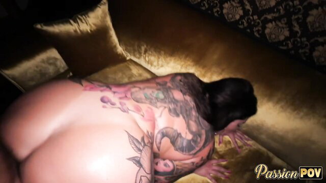 Drea Alexa tattooed big ass back view POV on couch