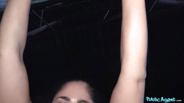 Sahara Knite arms up in car, lusting for public facial cumshot