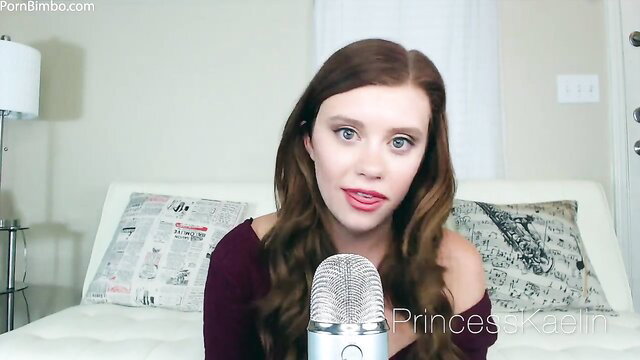 Princess Kaelin redhead ASMR JOI in off-shoulder top, mesmerizing lips