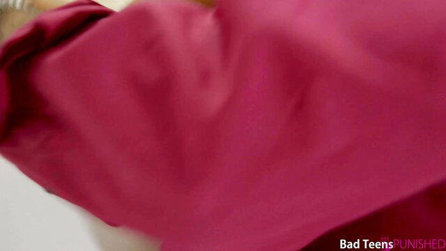 Tara Ashley in pink dress, punished POV closeup glasses cumshot