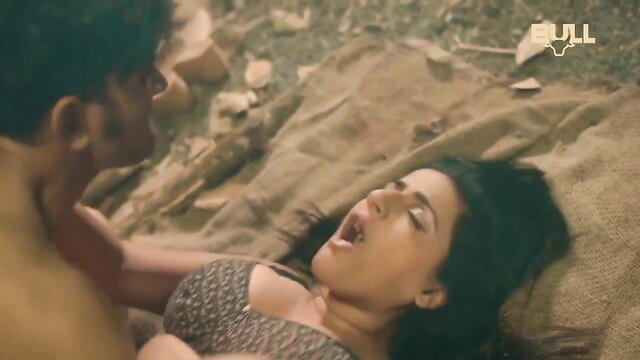 Indian BBW huge tits fucked outdoors by man in steamy threesome